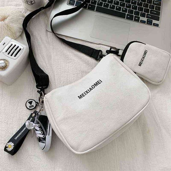 

new students canvas shoulder bags female handbags korean satchel cotton cloth crossbody bag women 2021 school bag y220304