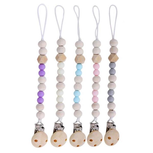 

pacifiers# handmade wooden pacifier chains safe teething chain baby teether eco-friendly clips holder