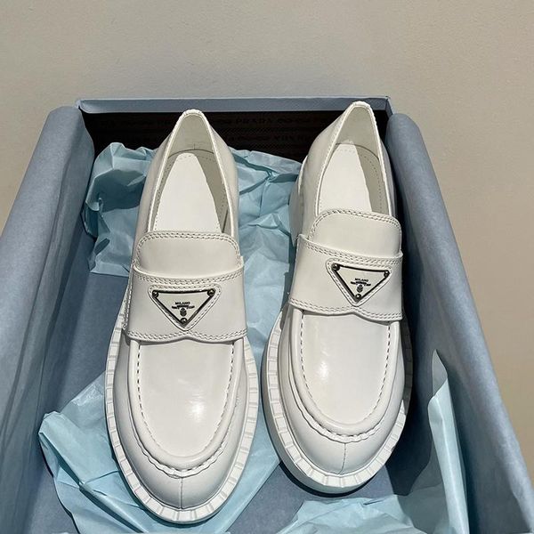 

dress shoes fashion design woman low heels solid white real leather loafers casual women's thick-soled shoe, Black