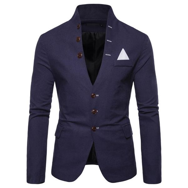 

four seasons multi-button collarless long sleeve fashion cut men leisure suit jacket smart casual blazer slim fit men's suits & blazers, White;black