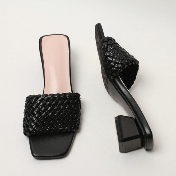 

weave sandals women shoes summer low heels slippers casual street muller, Black
