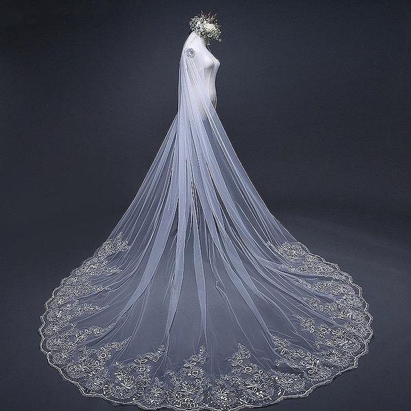 

bridal veils 3m veil one layer lace edge ivory white cathedral wedding long with comb accessories velos de novia lar, Black