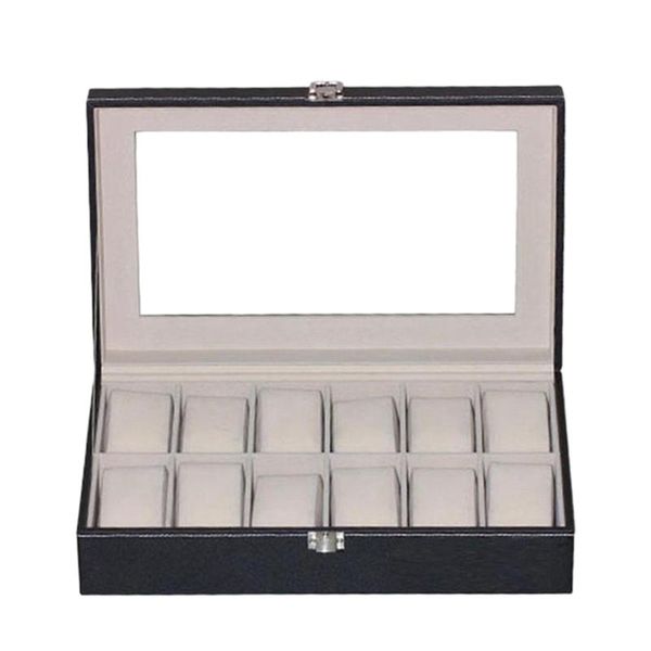 

watch boxes & cases 12 compartment leather box storage jewelry display, Black;blue