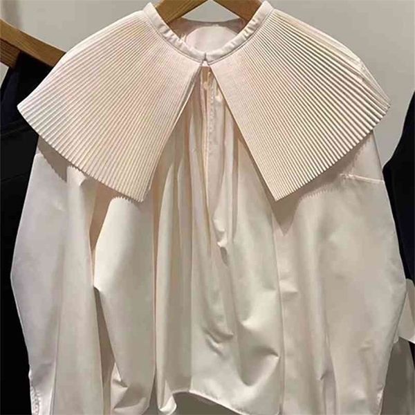 

nomikuma korean pleated peter pan collar women shirt autumn new long sleeve pullover blouse causal solid blusas 6c610 210323, White