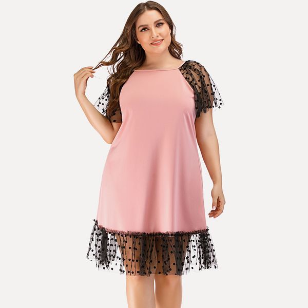 

women's plus size hy863004# large solid lace short sleeve patchwork for women