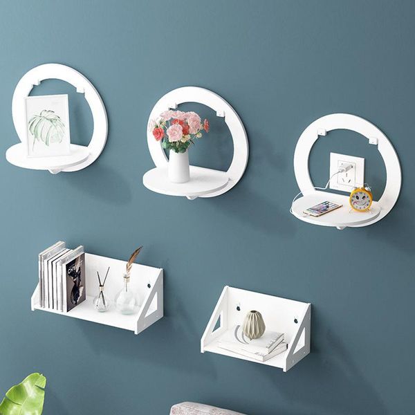 

hooks & rails wall-mounted shelf home decoration organizer perforation bedroom bedside creative flower pot stand multifunctional