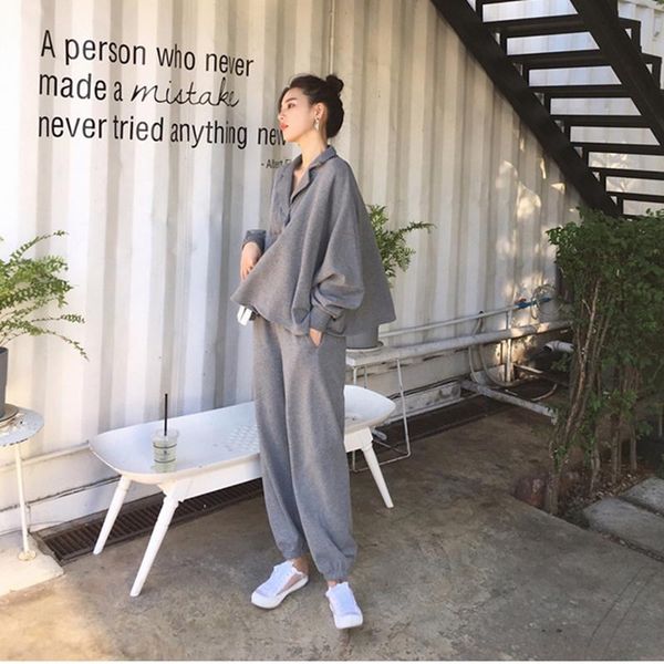 

women's tracksuits autumn women 2 piece set pants suit tracksuit sweatshirts casual long sleeve solid +pants sporting female, Gray