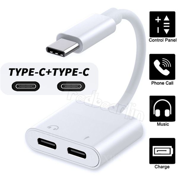 2 in 1 Kulaklık Tipi C USB-C Splitter Jack Şarj Ses Hızlı Şarj Güç Adaptörü Kabloları Samsung S20 S21 Not 20 Huawei Android Telefon