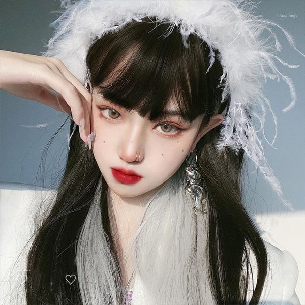 

wigs straight white and black with bangs 57/35cm long synthetic cosplay for women party lolita false hair1