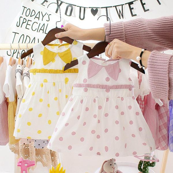 

girl's dresses summer baby girl children's clothing bow polka dot princess dress for toddler, Red;yellow
