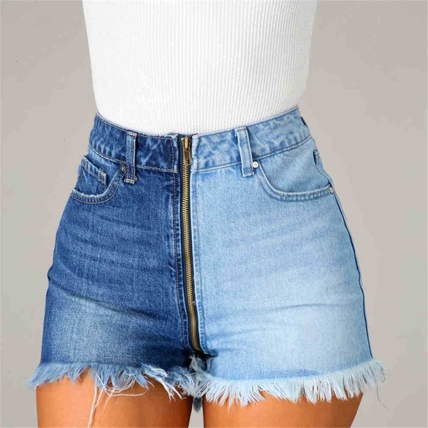 

women's shorts shorts color block tassel denim women cotton high waist summer streetwear pockets zip up patchwork blue jean s ovrx, White;black