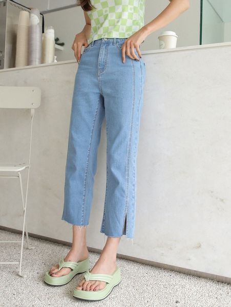 

dazy solid slit raw hem jeans r1wi#, Blue
