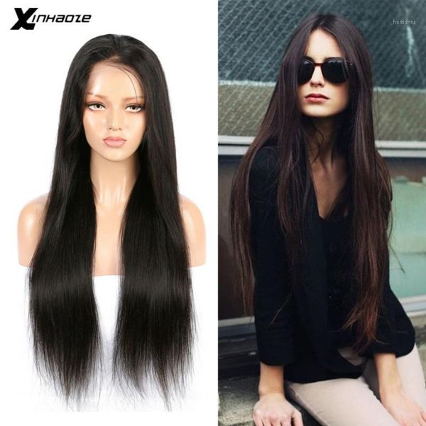 

silky straight 13x4 lace front with natural hairline brazilian remy human hair wigs baby for women1, Black;brown