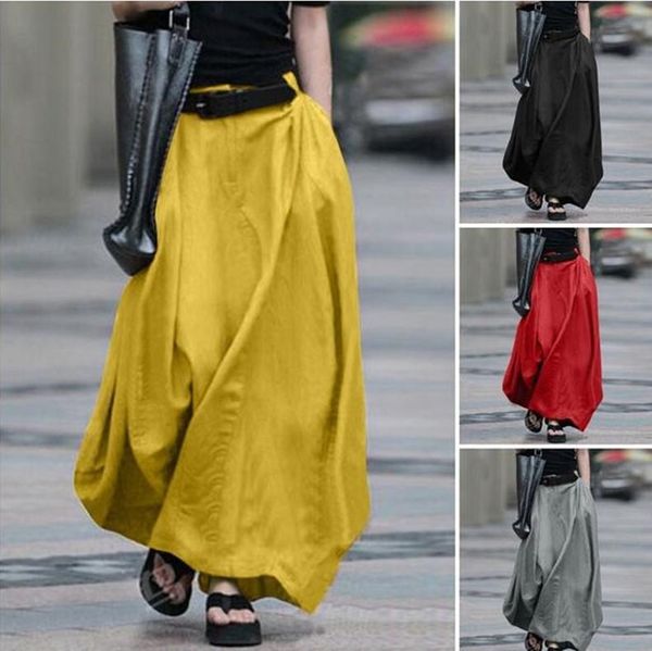 

skirts 2021 vintage summer women high waist solid cotton linen skirt saia female beach maxi long plus size 5xl, Black