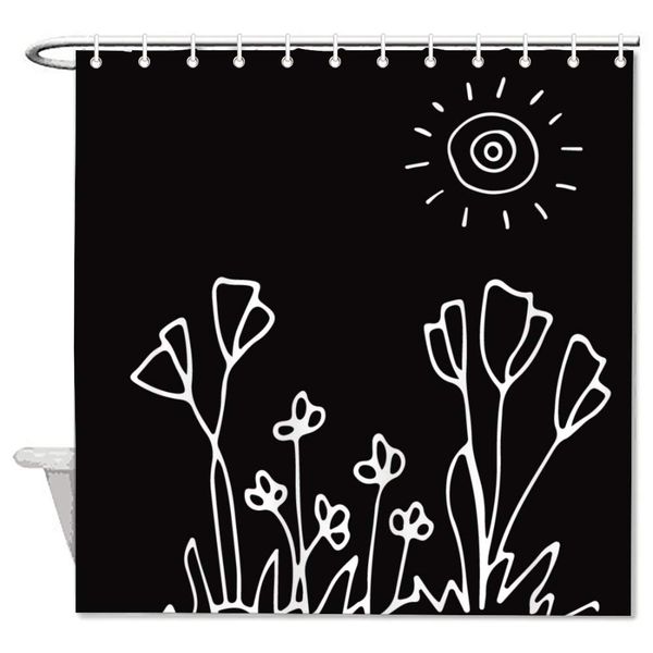 

black-and-white botany design waterproof shower curtains for bathtub shower novelty fabric bathroom liner decorative polyester