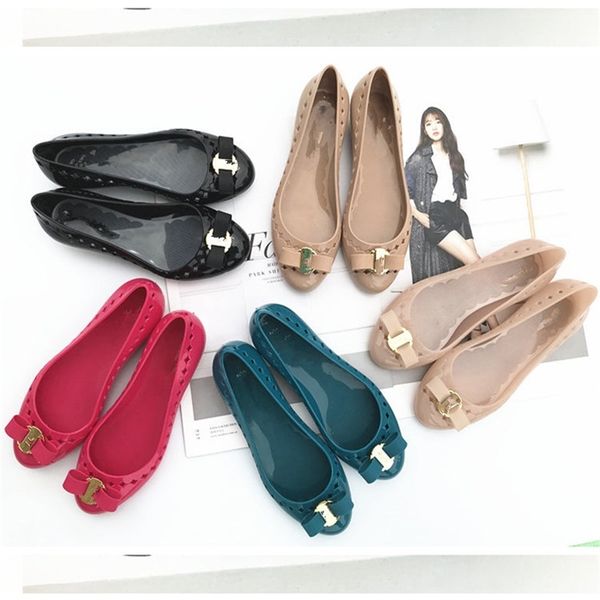 

new fashion shoes with thick heel, hollow out bow tie, women's four seasons low heel shoes, round head jelly sandals, Black
