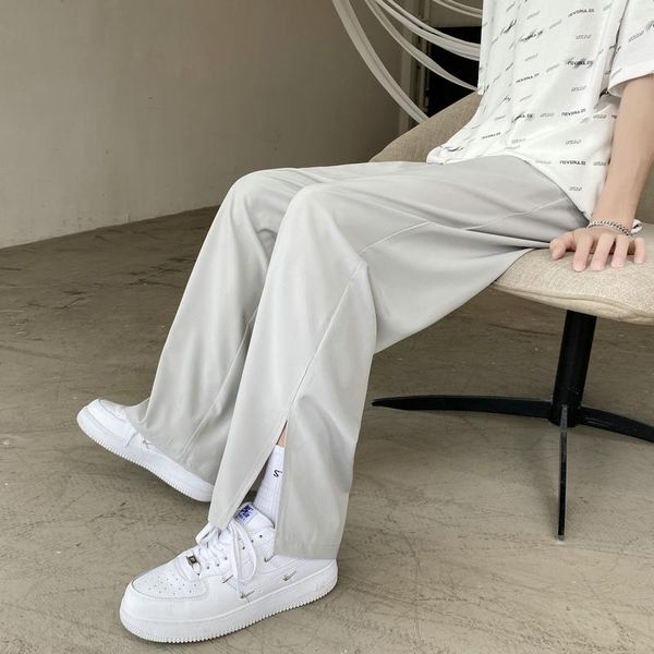 

men's pants summer thin casual men fashion gray black white wide-leg streetwear loose straight ice silk mens trousers