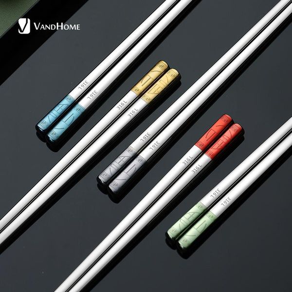 

chopsticks vandhome 5 pairs grade 316l stainless steel reusable non-slip sushi sticks baguette