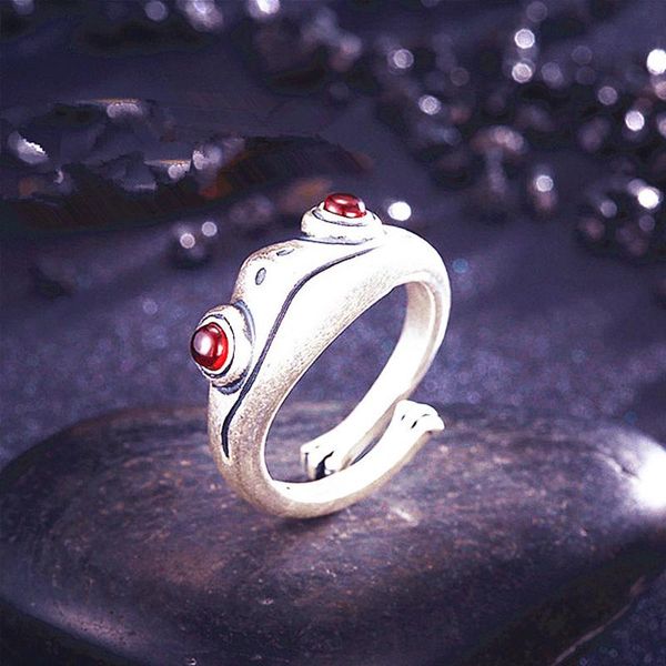 

wedding rings retro frog women simple open ring red garnet creative personality fadeless adjustable finger jewelry wholesale drop, Slivery;golden