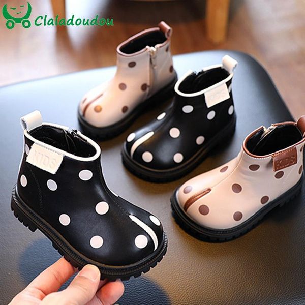 

boots 14-15.5cm girls fashion with velvet for winter,cute spots ankle kids girls,big square toe princess dress shoes, Black;grey