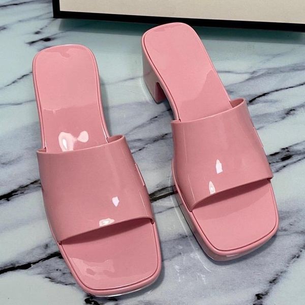 

women's jelly shoes square toe high heels slippers pvc platform slides fashion trendy designer female summer, Black