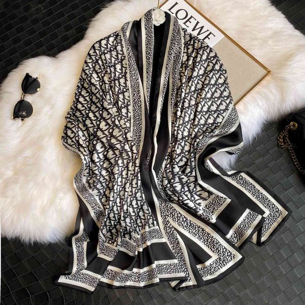 

70% off design spring and autumn summer 2021 double layer printing scarf women's scarves, silk like, versatile travel sunscreen thin sh, Black;purple