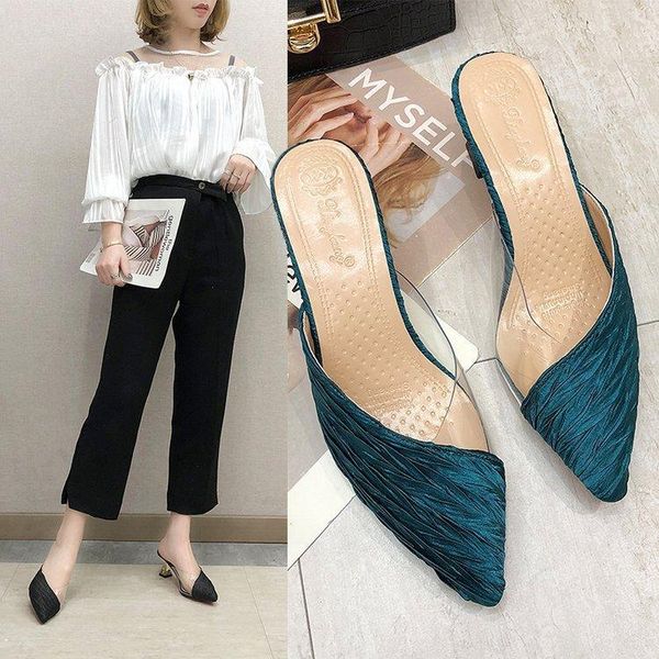 

slippers summer sharp baotou women's cool slipper hight heel hollow women shoes fashionable sandals soild color bussiness, Black