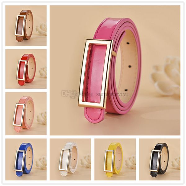 

luxury kids rectangle smooth buckle belt children metal buckles patent leather belts girls dress waistband women all-match pants waist strap, Black