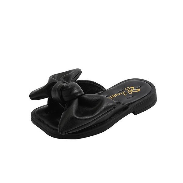 

slipper girls' sandals and slippers 2021 summer korean style princess soft-soled children' bow-knot beach shoes causal flats, Black;grey