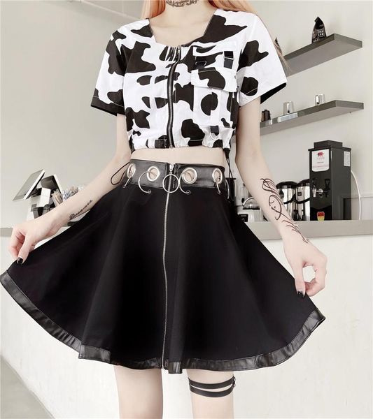 

skirts summer korean style high waist hollow out zipper short skirt, Black