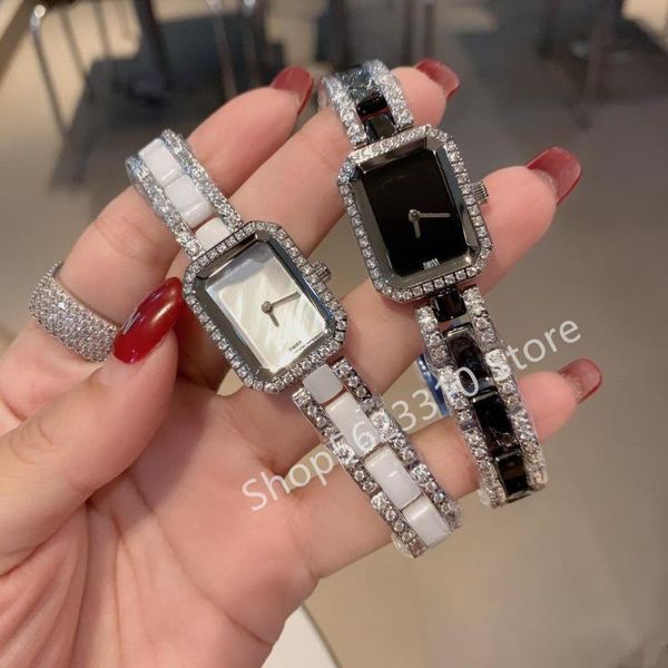 

wristwatches boyfriend ceramic watch zircon quartz wristwatch female rhinestone clock luxury ladies mini rectangle watches, Slivery;brown