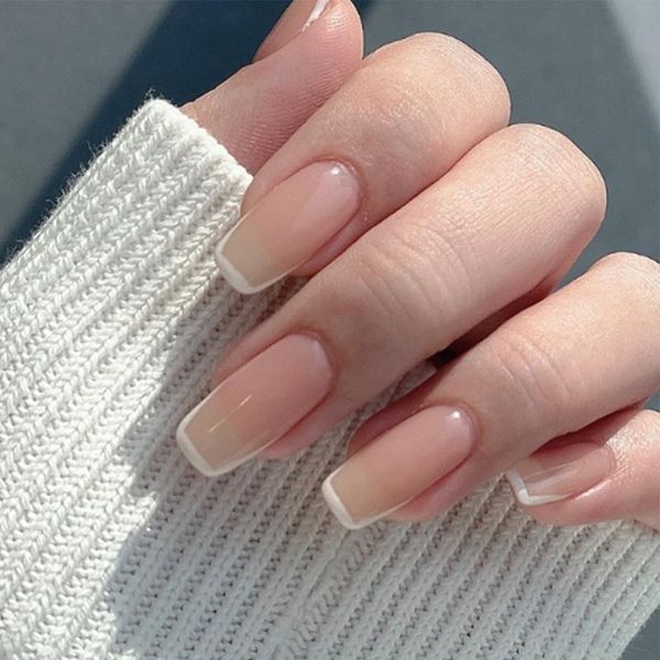 

24pcs creamys yellow wear short paragraph fashion manicure patch false nails save time wearable nail art tools, Red;gold