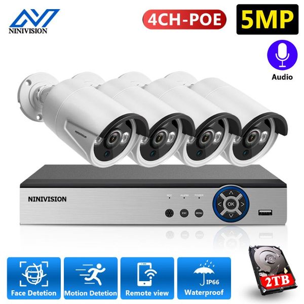 

h.265 4ch 5mp poe nvr kit cctv system face detection recognition ip camera ir outdoor video security surveillance set wireless kits