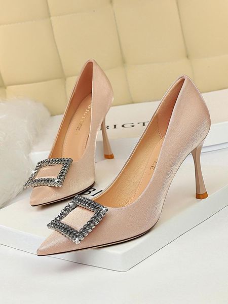 

dress shoes women's super high to show thin fashion shallow mouth pointed metal diamond party, Black