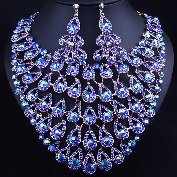 

earrings & necklace luxury full rhinestones wedding earring for women party accessories crystal decoration bridal jewelry sets, Silver