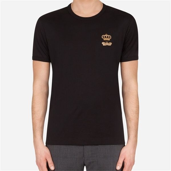 T-shirt in cotone con ricamo ape e corona maglietta estiva corta da uomo marchio di abbigliamento comodo maschio di alta qualità 210716
