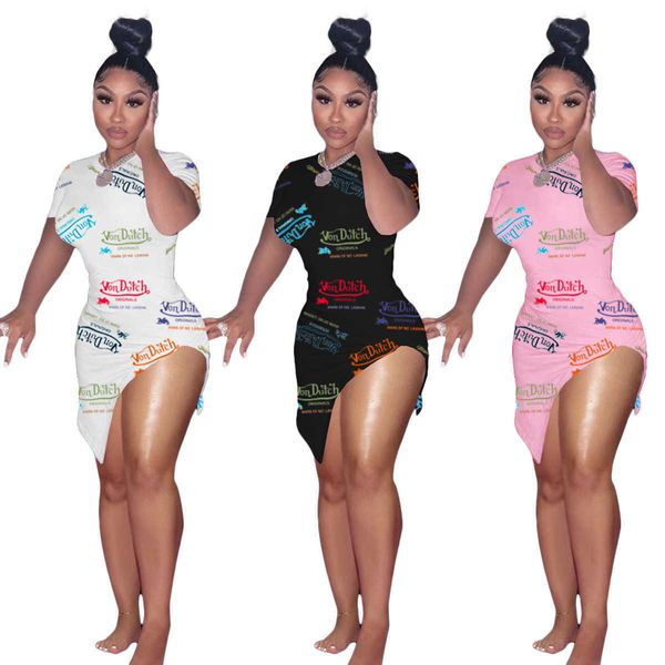 

summer short sleeve bodycon split casual dresses plus size skinny packaged hip printed skirt womens irregular fashion alphanumeric dress, Black;gray