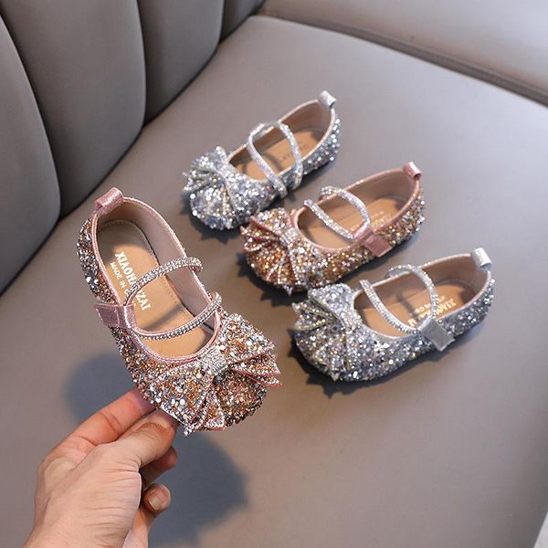 

flat shoes autumn girls' leather rhinestone princess dance children, Black;grey