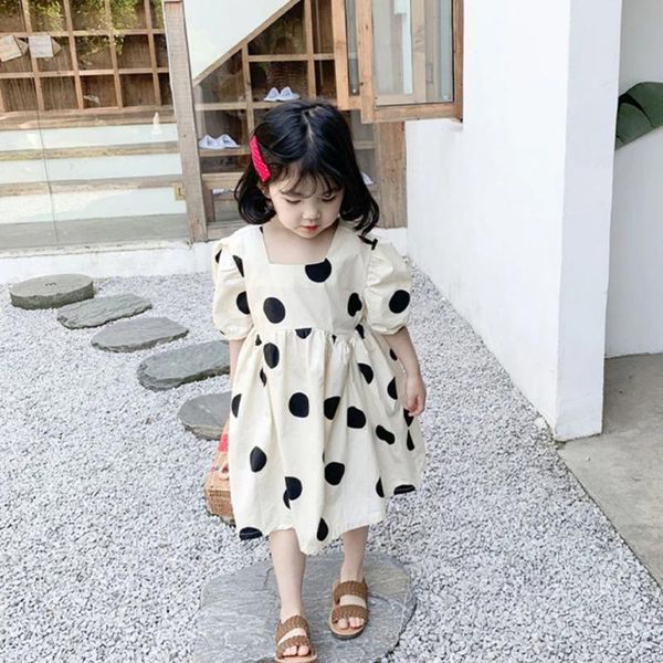 

girl's dresses 1-7 years girls dot dress summer baby kids girl korean puff sleeve princess toddler sweet clothes 2021 children clothing, Red;yellow