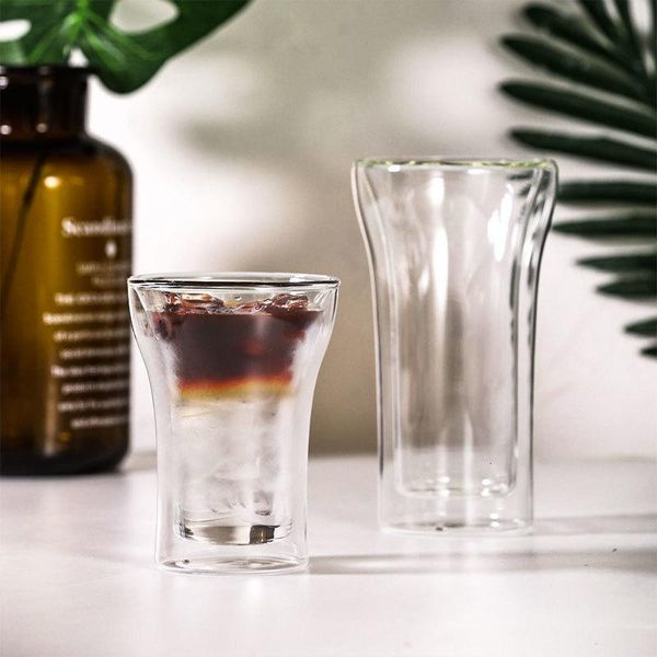 

wine glasses double wall glass coffee cup heat insulation cappuccino family breakfast cold drink iced beer mug 210610-12