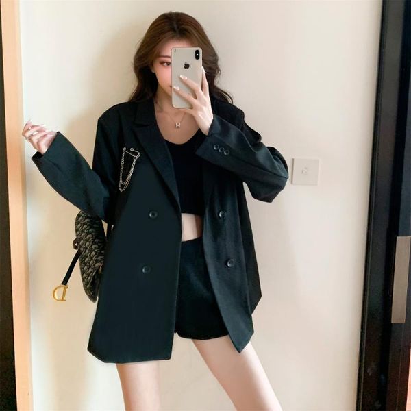 

women's suits & blazers french casual suit coat loose british style black design sense of minority early autumn thin top, White;black