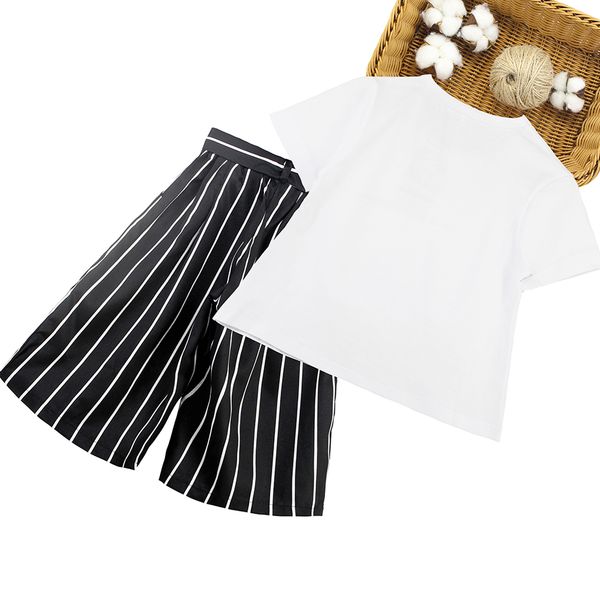 

girls summer clothes sequined t-shirt pants 2 pcs kids clothes striped wide leg pants set for girls 2021 summer girls clothes, White