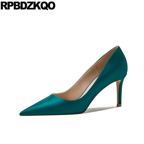 

dress shoes pumps girls prom pointed toe medium heels women satin turquoise wedding bride scarpin bridesmaid 8cm high quality, Black