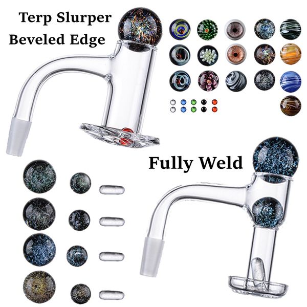 Terp Slurper Banger Beveled Edge Quartz Bangers Fumar Acessórios Spin Frente Com Pearl Ruby Pill Seamless Weld totalmente para Vidro de Água Bongo Plataformas de Água