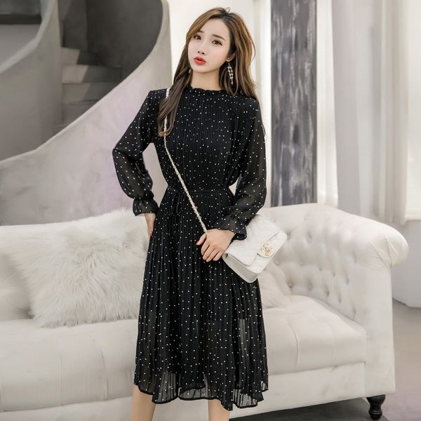

dress floral women chiffon black female spring korean long vintage temperament fashion 3xvb, Black;gray