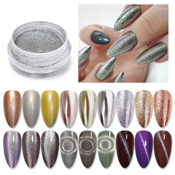 

cat eye magnetic nail powder magnet art pigment dust colorful shining glitter for nails decoration 1 box1, Silver;gold