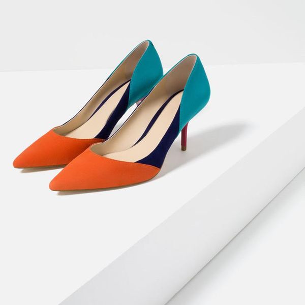 

dress shoes women's high heels pointed toe shallow mouth microfiber color matching stiletto single ladies work, Black