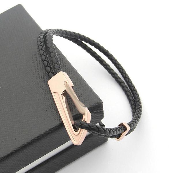 

2021 luxury bracelet leather rope stainless steel clasp men's and women's bracelets wholesale, Golden;silver
