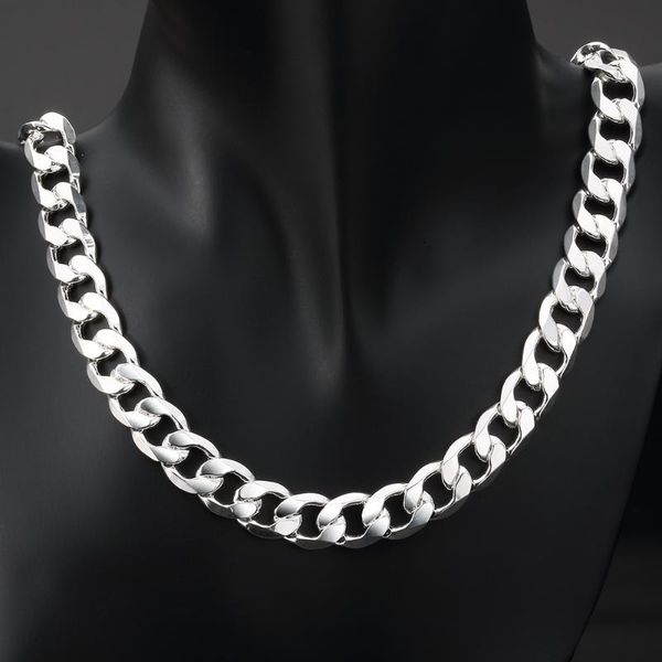 

chains mens 1:1 curb chain necklace silver color hip hop style cuban link 12mm width, 24" length