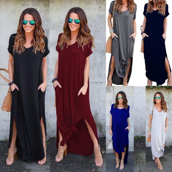 

casual dresses 2021 summer long dress boho beach tunic maxi women evening party sundress vestidos de festa, Black;gray